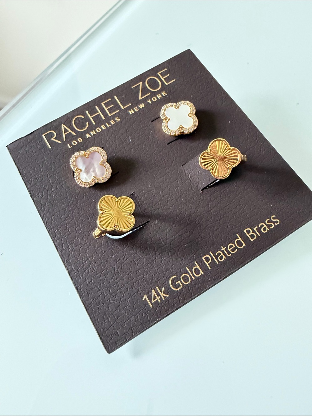 Rachel Zoe Gold and Mother-of-Pearl inlay Clover Stud Set